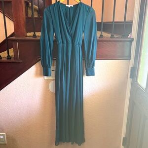 Baltic Born Women’s Size XS Elegant Teal Sheer Long Sleeve Dress V Neck Dress
